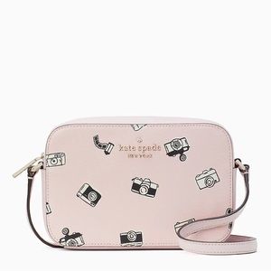 Kate Spade New York Oh Snap Mini Camera Print Doodle Pink Black White Bag